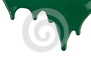 Abstract artistic paint Green color dripping over white background