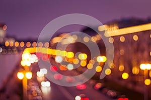 Abstract artistic photo: blurry cityscape with streetlights