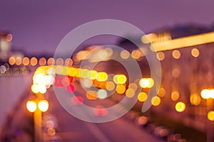 Abstract artistic photo: blurry cityscape with streetlights