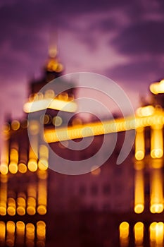 Abstract artistic photo: blurry cityscape with streetlights