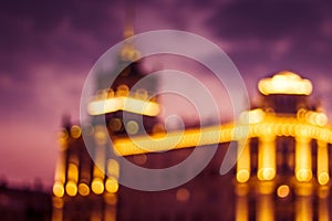 Abstract artistic photo: blurry cityscape with streetlights