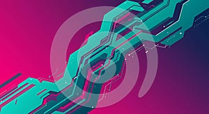 Abstract artwork with bold geometric patterns. Features turquoise zigzag lines