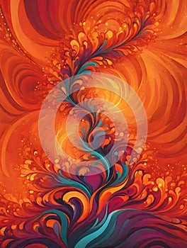 Abstract artwork capturing the dance of fire through defined swirls and waves, with AI