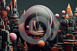 Abstract artwork 3d Digital art, geometric abstract city surreal mosque AI photo