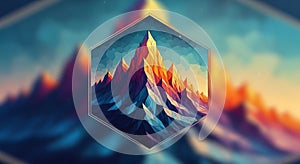 Abstract artwork depicting a stylized mountain