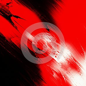 Abstract artwork with dynamic brushstrokes in red, black, and white. The composition
