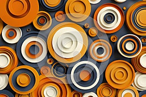 Abstract Artwork With Interlocking Circles in Orange, Blue, and White