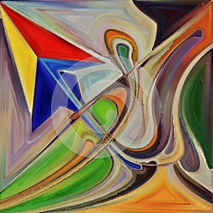 Abstract artwork featuring a dynamic composition of geometric
