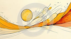 Abstract artwork featuring flowing lines, a sun, and warm colors, evoking movement and energy