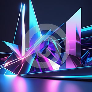 Abstract artwork featuring sharp, angular shapes with a reflective surface.