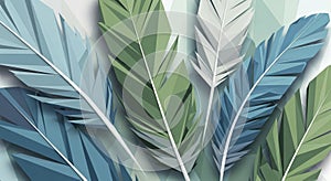 Abstract artwork featuring stylized feathers in