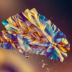 Abstract artwork featuring a vibrant, multicolored pattern resembling crystal