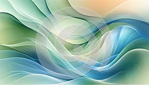 Abstract artwork of flowing waves in a harmonious blend of green and blue tones