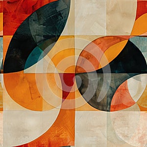 Abstract artwork utilizes circles and squares in a variety of colors to create a sense of playful chaos.for include textiles,