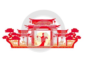 Abstract Asian Landscape and Asian girl