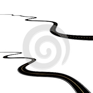 Abstract asphalt road isolated on white background.