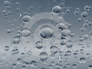 Abstract atom or molecule structure design, atom or molecule made of glass material.