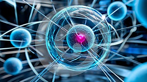 Abstract Atom Network Glowing Blue Sphere with Energy