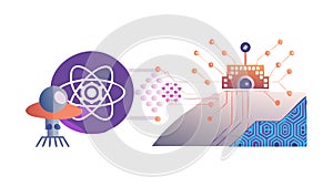 Abstract Atom Orbit Structure, Quantum Physics Vector Graphic Design, vector design Generative AI