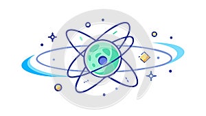 Abstract Atom with Orbiting Electrons, Science and Quantum Energy, vector design Generative AI