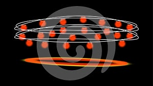 Abstract Atomic Structure with Glowing Red Orbits and Particles on Black science physics