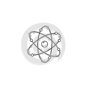 Abstract atomic symbol design with orbiting electrons on transparent background