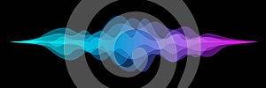 Abstract audio sound wave background. Blue and purple voice or music signal waveform vector illustration. Digital beats
