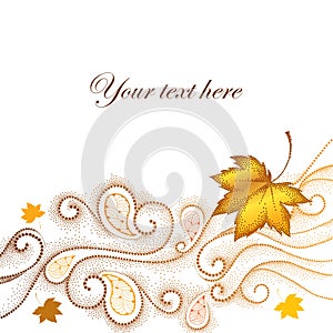 Abstract autumn background with dotted maple leaves and swirls