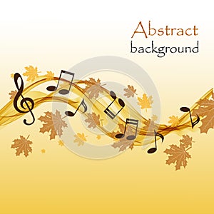Abstract autumn background with music notes and a treble clef