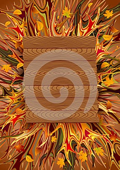 Abstract autumn background with wooden board.