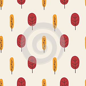 Abstract autumn seamless vector background stylized nature illustration. Red orange yellow abstract fall tree pattern