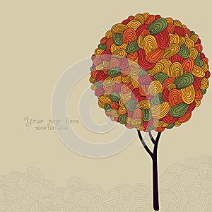 Abstract autumn tree illustration made of waves for your design