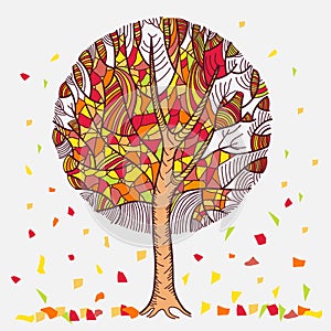 Abstract autumn tree with leaves flown