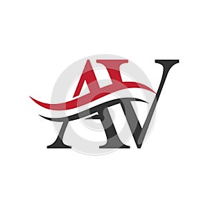 Abstract AV letters logo design. A logo template vector red and black color best company. VA icon design. VA unique logo photo