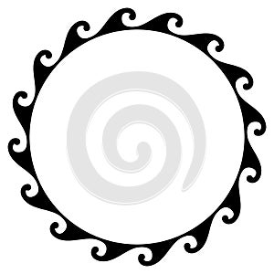 Abstract Aztec frame. Circle tribal ethnic pattern in black and white color background. Hawaiian tattoo concept