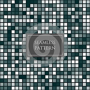 Abstract azure square pixel mosaic seamless pattern. Vector background.