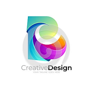 Abstract B logo vector, 3d colorful design template