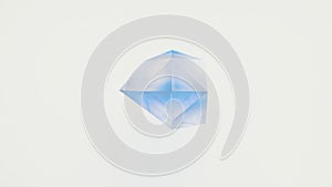 Abstract backdrop with bright blue shiny crystal randomly transforming on white background. Art, business and technology