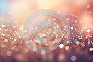 An abstract backdrop filled with bokeh lights, accentuated by gentle vintage-colored blurriness and a touch of glitter. Created photo