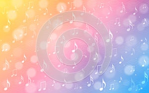 Vector Abstract Music Notes and Wavy Staves in Pastel Blue, Pink and Yellow Gradient Background
