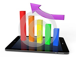 Abstract background 3d of gain economic analysis with tablet and colorful geometric graph with indication of the arrow