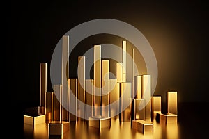 abstract background with 3d golden bars and candlestick chart Generative AI.