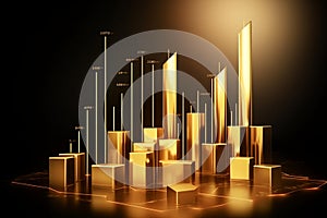 abstract background with 3d golden bars and candlestick chart Generative AI.