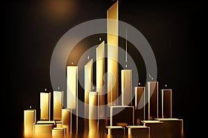 abstract background with 3d golden bars and candlestick chart Generative AI.