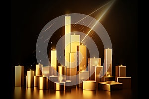 abstract background with 3d golden bars and candlestick chart Generative AI.