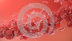 Abstract background 3d illustration of red blood cells. The flow of blood in a living organism. Scientific and medical