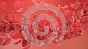 Abstract background 3d illustration of red blood cells. The flow of blood in a living organism. Scientific and medical