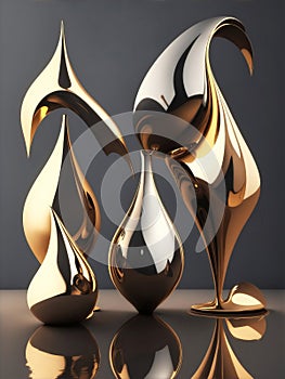 Abstract background 3D metallic art concepts, simple shapes and forms, liquid metal abstract art