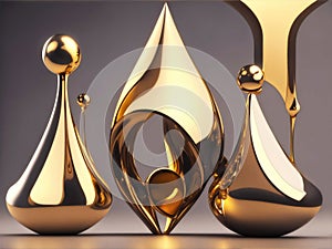 Abstract background 3D metallic art concepts, simple shapes and forms, liquid metal abstract art