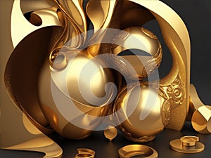 Abstract background 3D metallic art concepts, simple shapes and forms, liquid metal abstract art